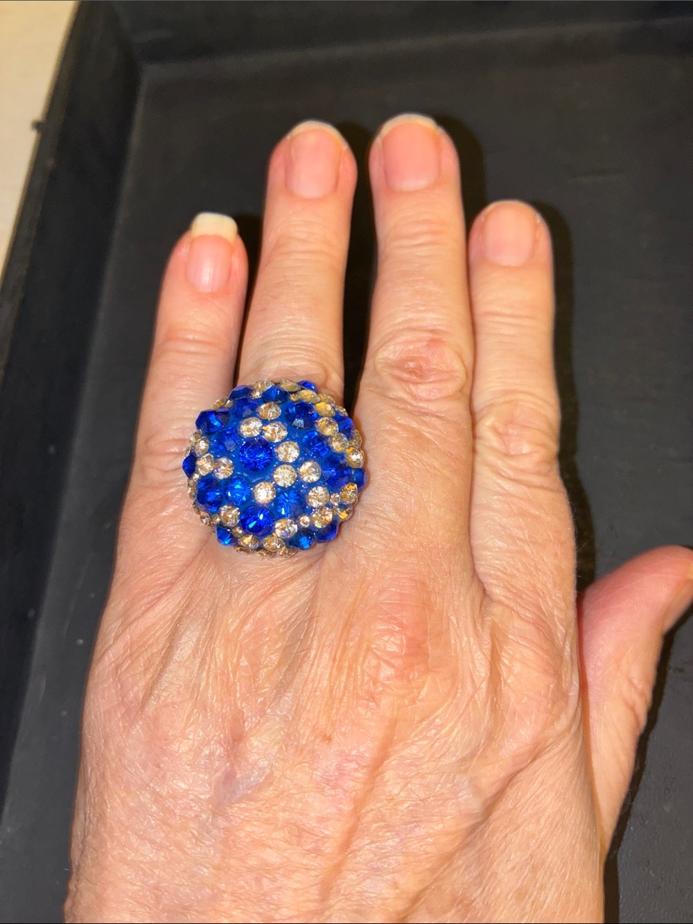 Bold Blue Crystal Cocktail Statement Stretch Ring